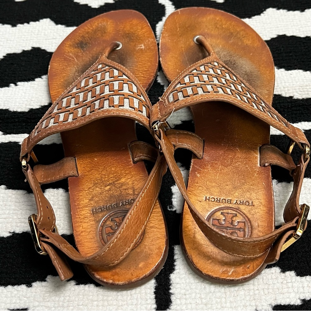Tory Burch Regan Leather Thong Sandal Flat Size 10 - Picture 5 of 9